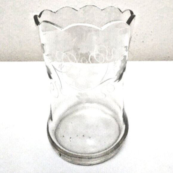 RARE ANTIQUE Scallop Cut Edge Etched Floral & Leaf Crystal Antique Vase - Picture 3 of 8
